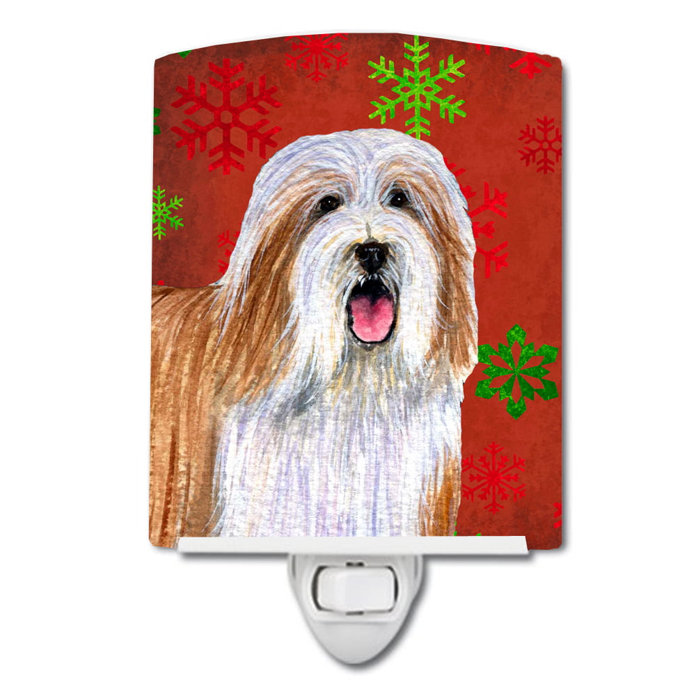 Bearded Collie Red & Green Snowflakes Holiday Christmas Ceramic Night Light