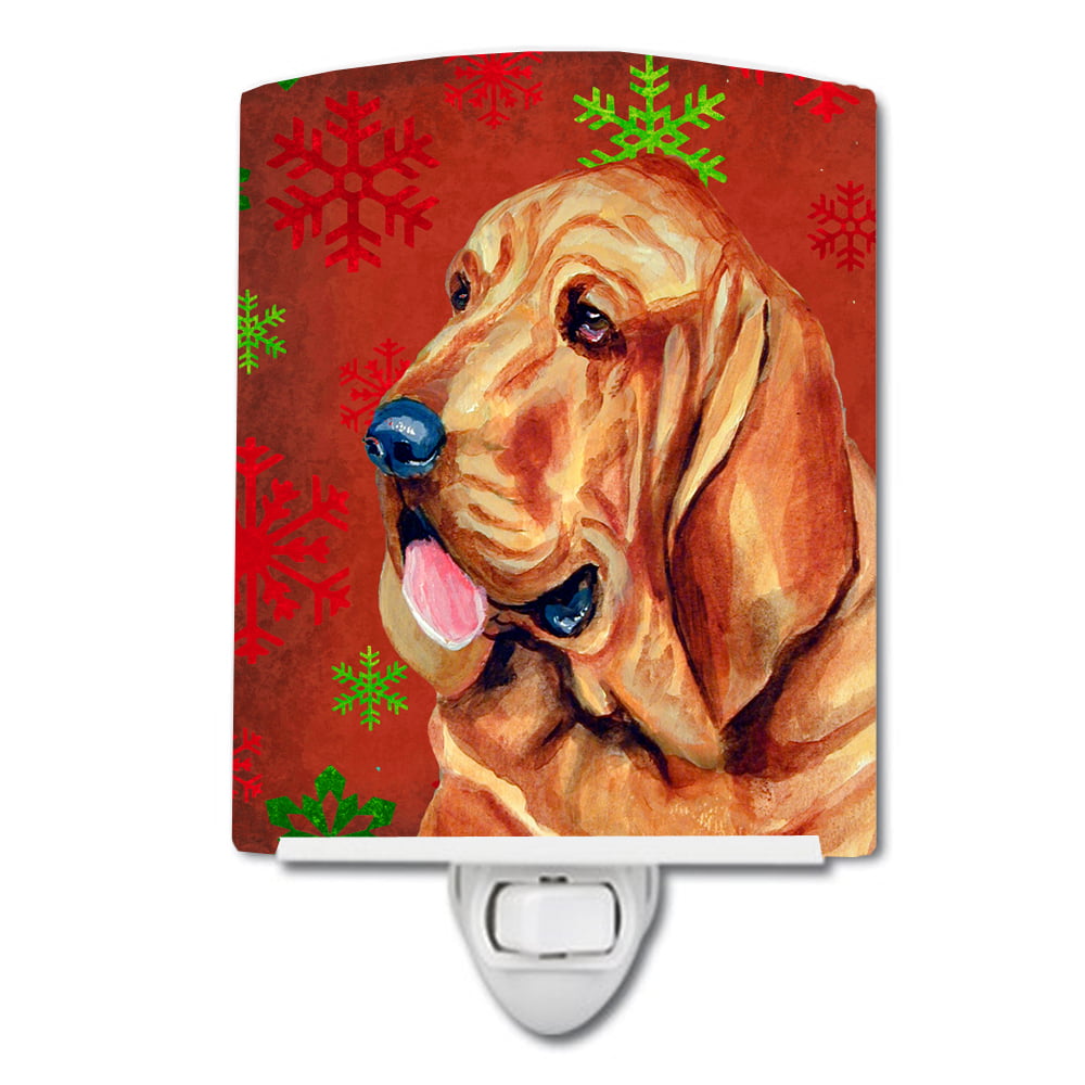 Bloodhound Red & Green Snowflakes Holiday Christmas Ceramic Night Light