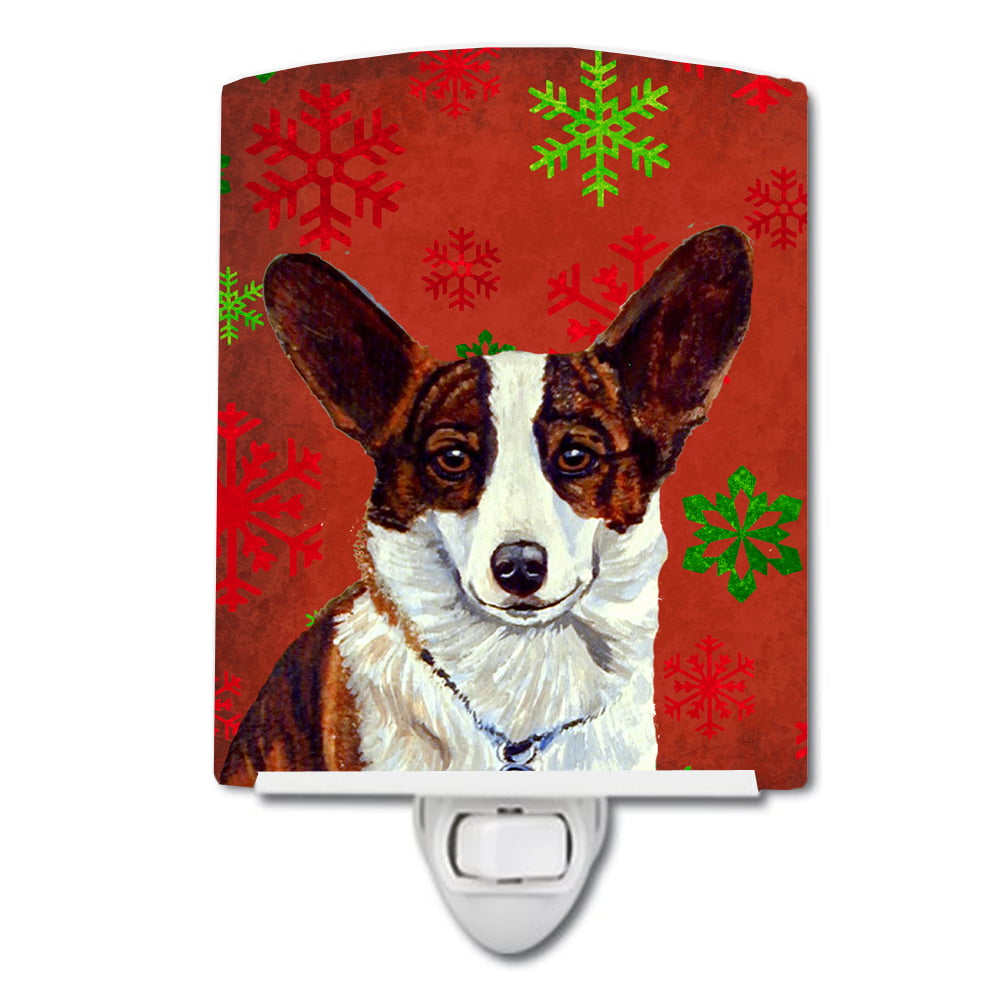 Corgi Red & Green Snowflakes Holiday Christmas Ceramic Night Light