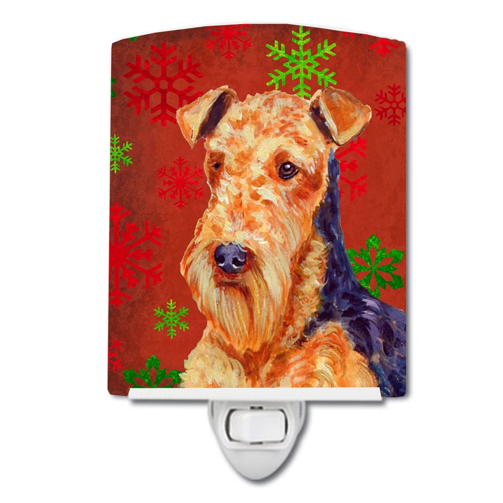 Airedale Red & Green Snowflakes Holiday Christmas Ceramic Night Light