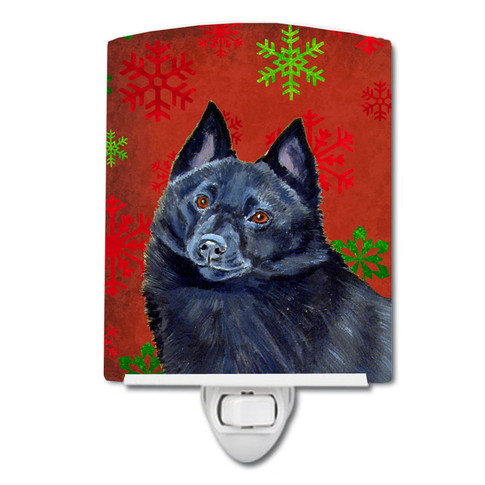 Schipperke Red & Green Snowflakes Holiday Christmas Ceramic Night Light