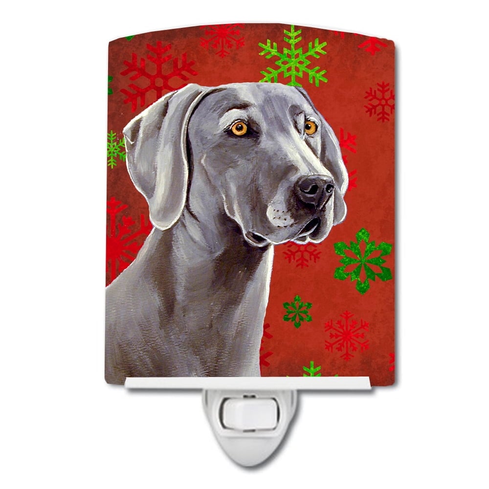 LH9341CNL Weimaraner Red & Green Snowflakes Holiday Christmas Ceramic Night Light