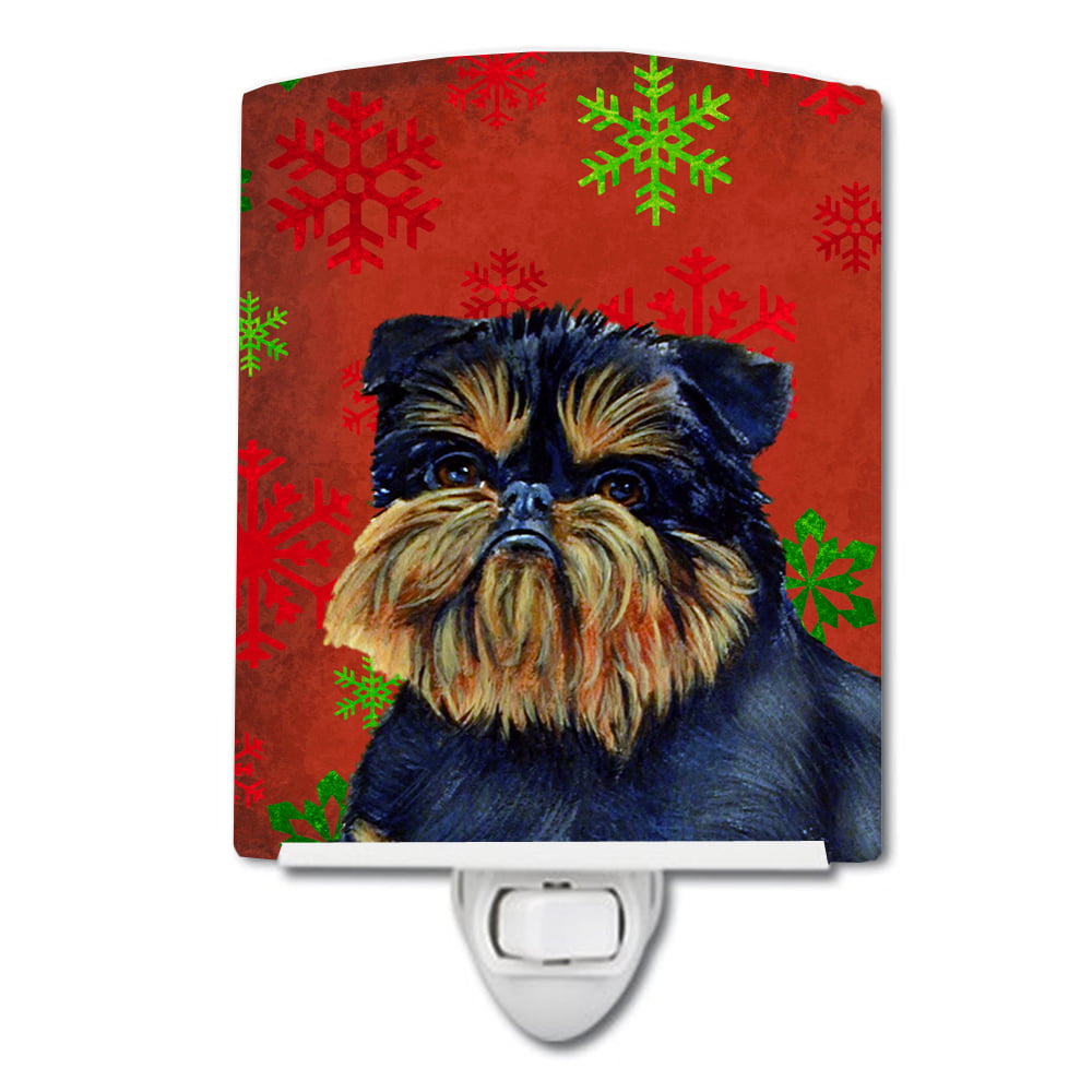 Brussels Griffon Red & Green Snowflakes Holiday Christmas Ceramic Night Light