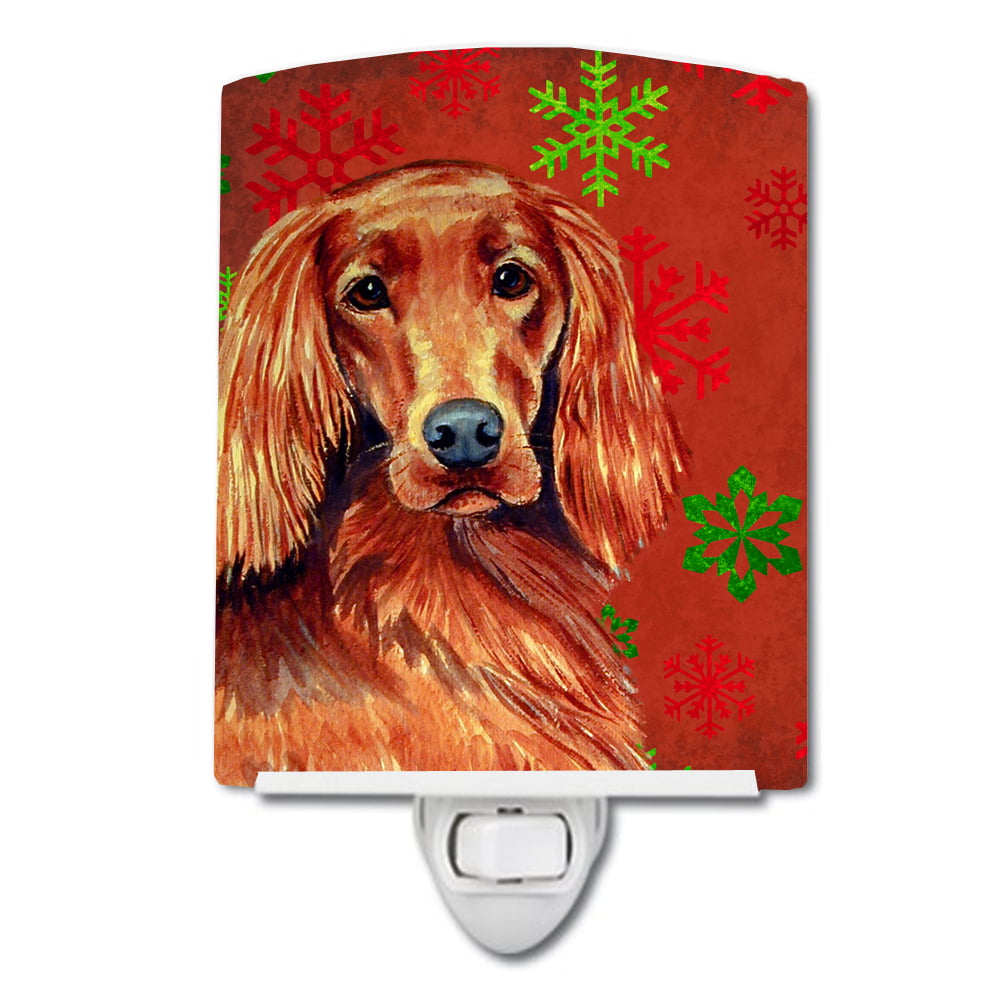Irish Setter Red & Green Snowflakes Holiday Christmas Ceramic Night Light