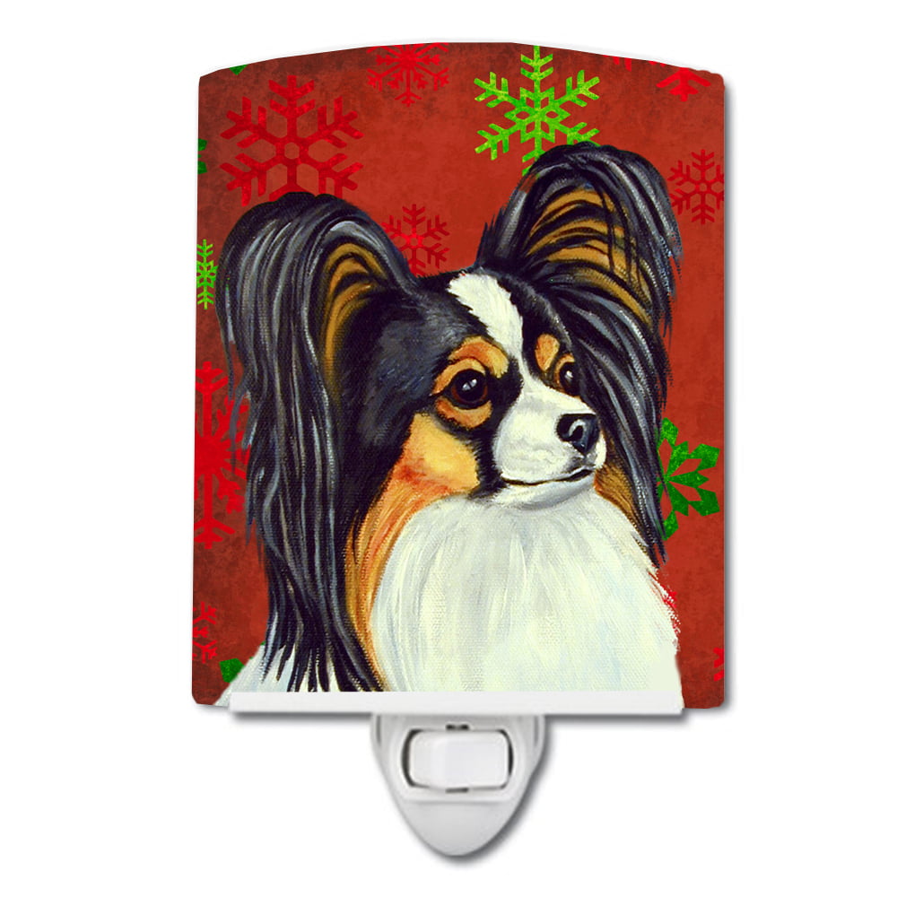 Papillon Red & Green Snowflakes Holiday Christmas Ceramic Night Light
