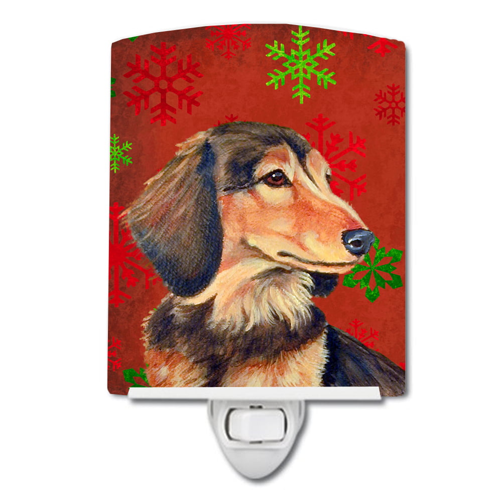 Dachshund Red & Green Snowflakes Holiday Christmas Ceramic Night Light