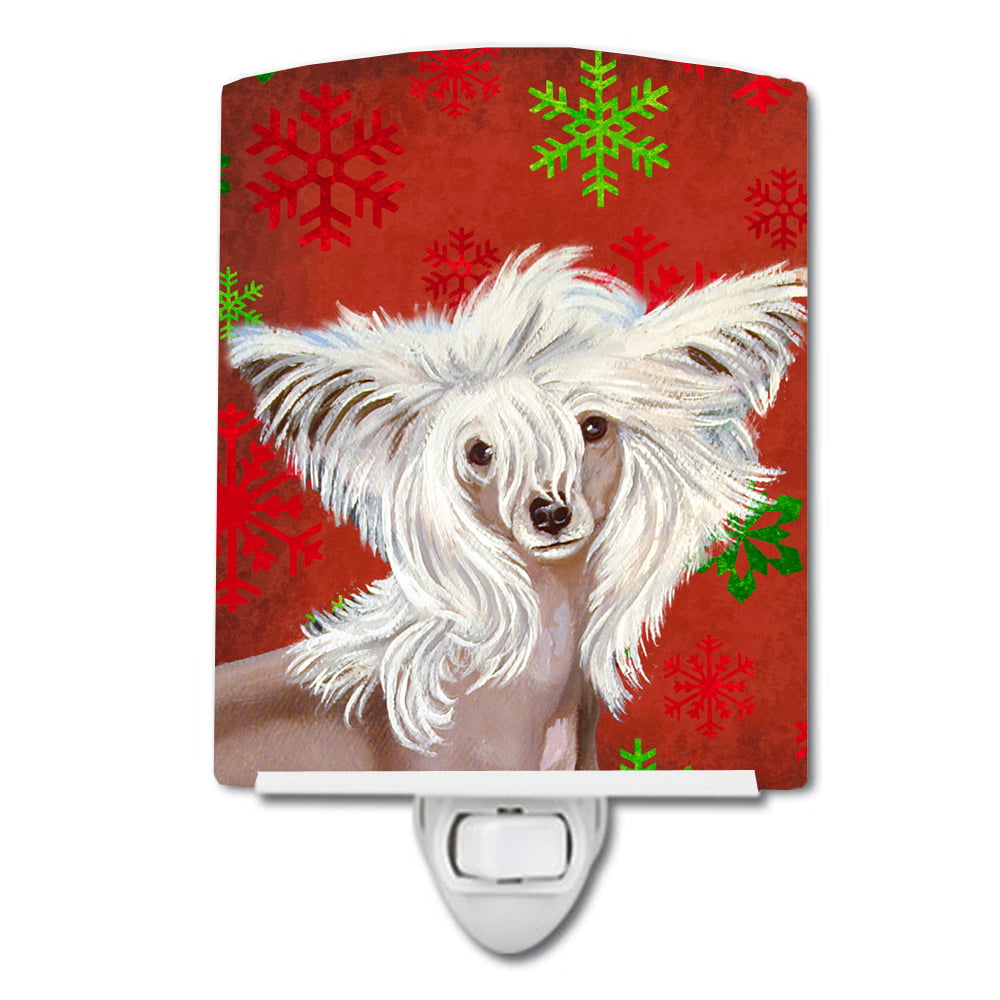 Chinese Crested Red & Green Snowflakes Holiday Christmas Ceramic Night Light