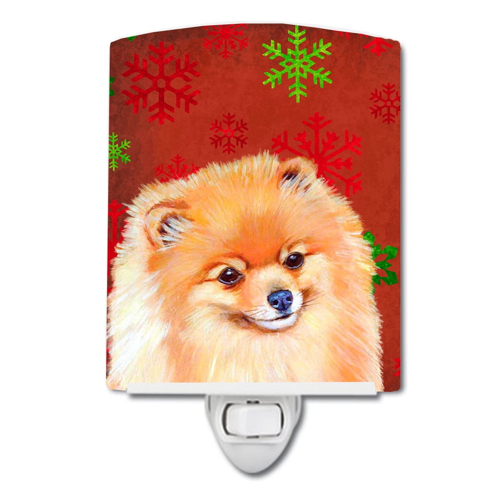 Pomeranian Red & Green Snowflakes Holiday Christmas Ceramic Night Light