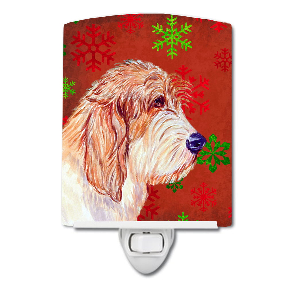 Petit Basset Griffon Vendeen Red & Green Snowflake Christmas Ceramic Night Light