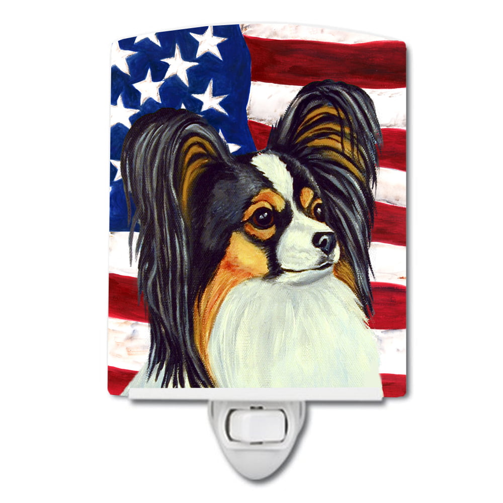 USA American Flag with Papillon Ceramic Night Light