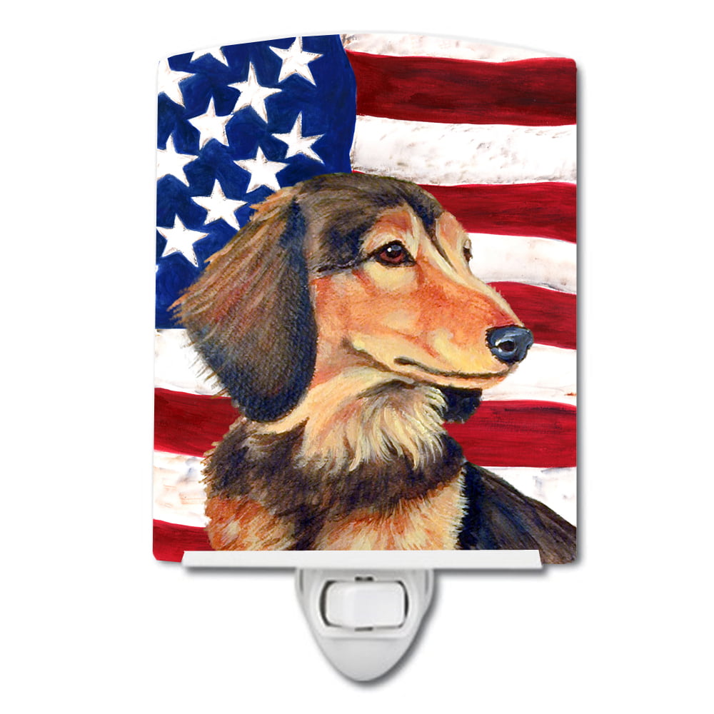 USA American Flag with Dachshund Ceramic Night Light