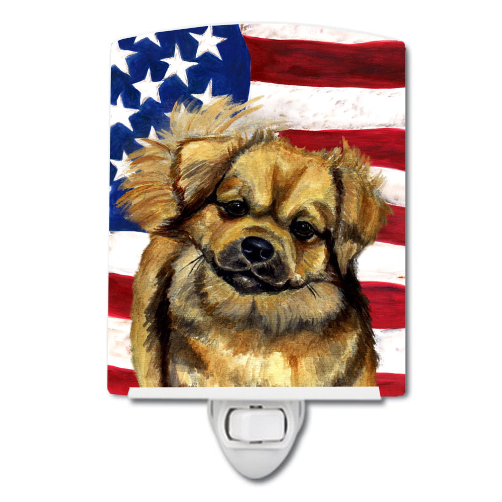 USA American Flag with Tibetan Spaniel Ceramic Night Light