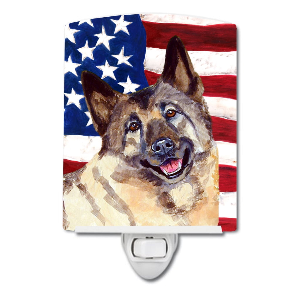 USA American Flag with Norwegian Elkhound Ceramic Night Light