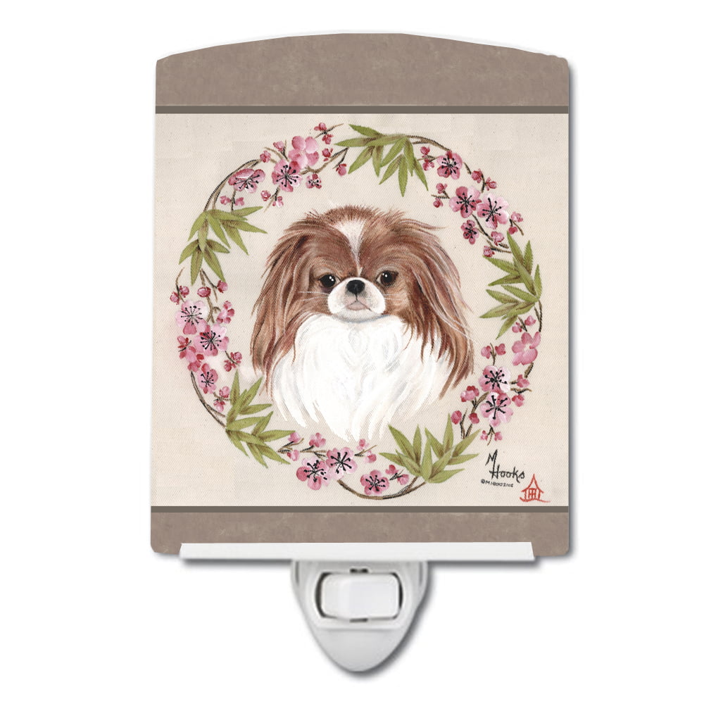 Japanese Chin Wreath of Flowers Ceramic Night Light