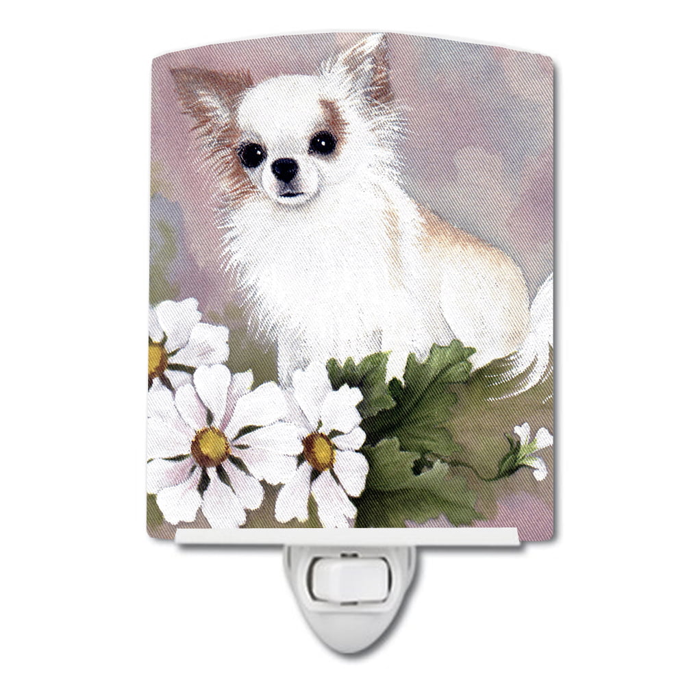 Chihuahua White Flowers Ceramic Night Light
