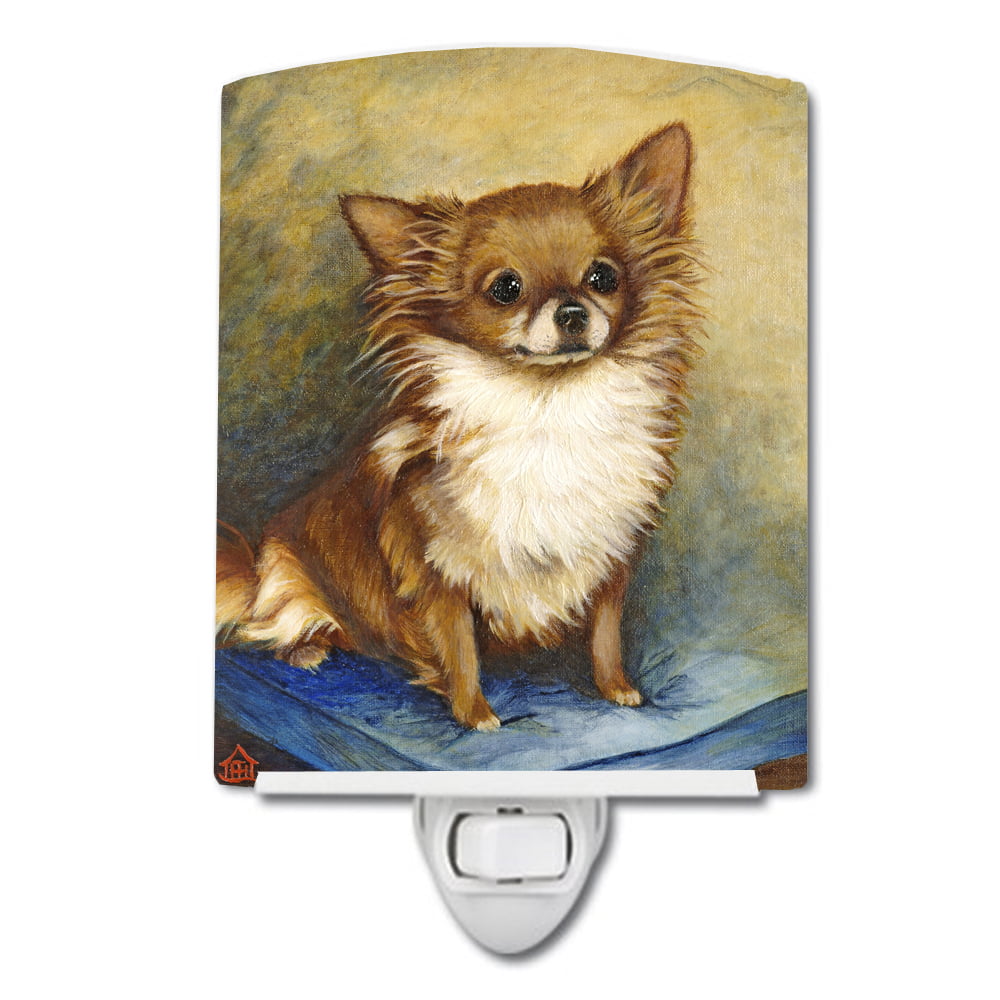 Chihuahua Long Hair Brown Ceramic Night Light