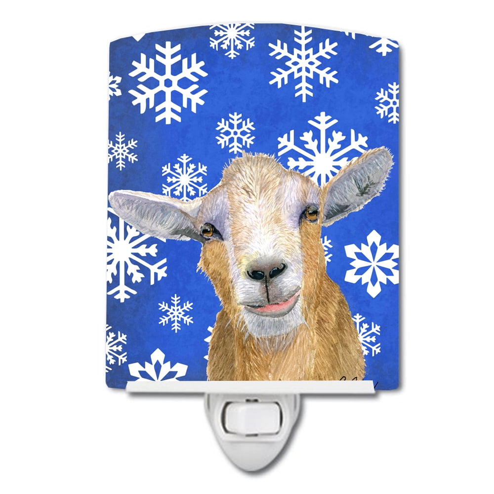 Goat Winter Snowflakes Holiday Ceramic Night Light