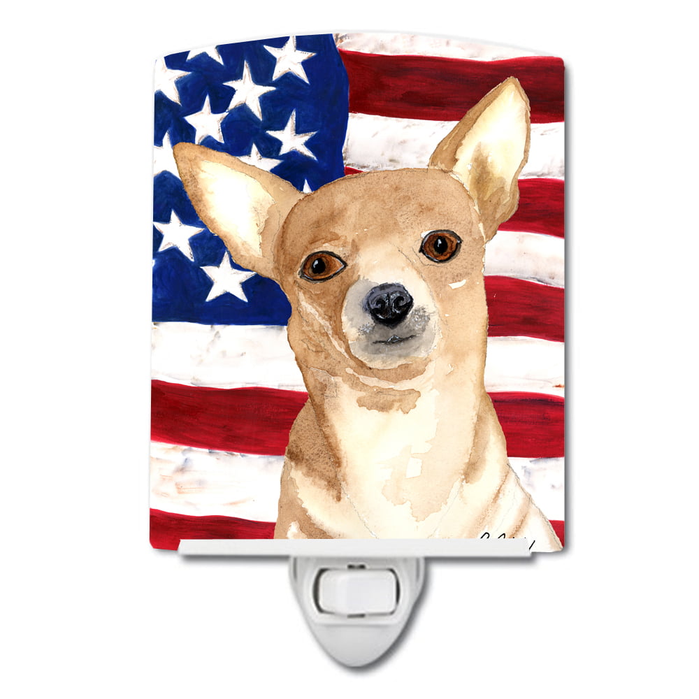 USA American Flag with Chihuahua Ceramic Night Light