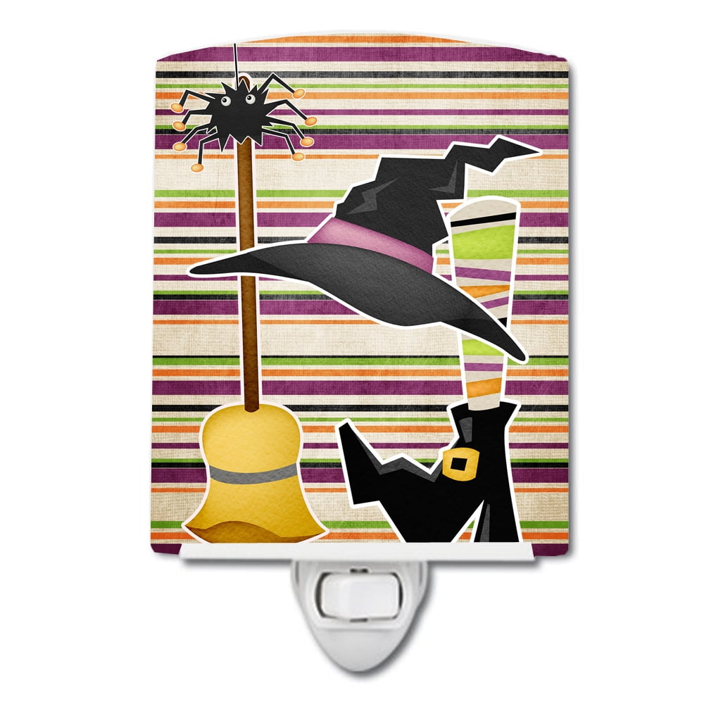 Witch Costume & Broom on Stripes Halloween Ceramic Night Light