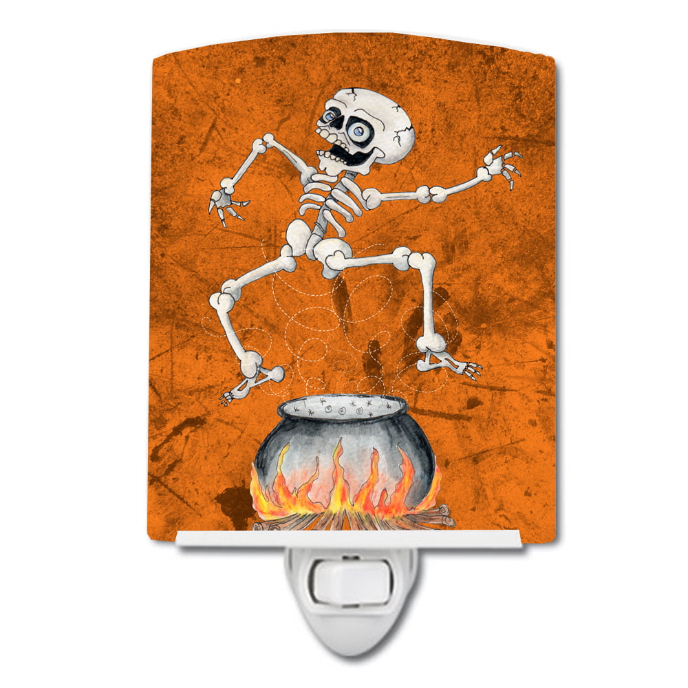 Skeleton jumping From Witches Caldron Halloween Ceramic Night Light