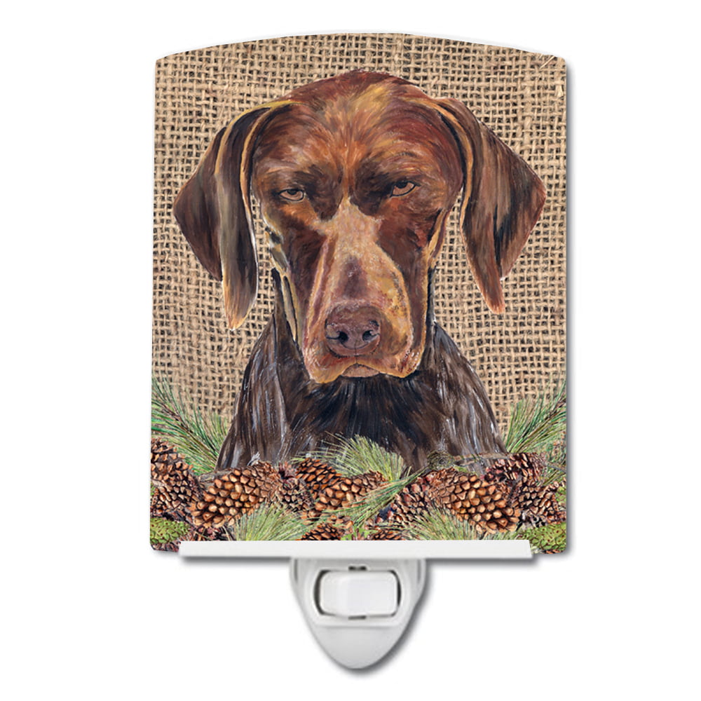 German Shorthaired Pointer Faux Burlap & Pine Cones Ceramic Night Light