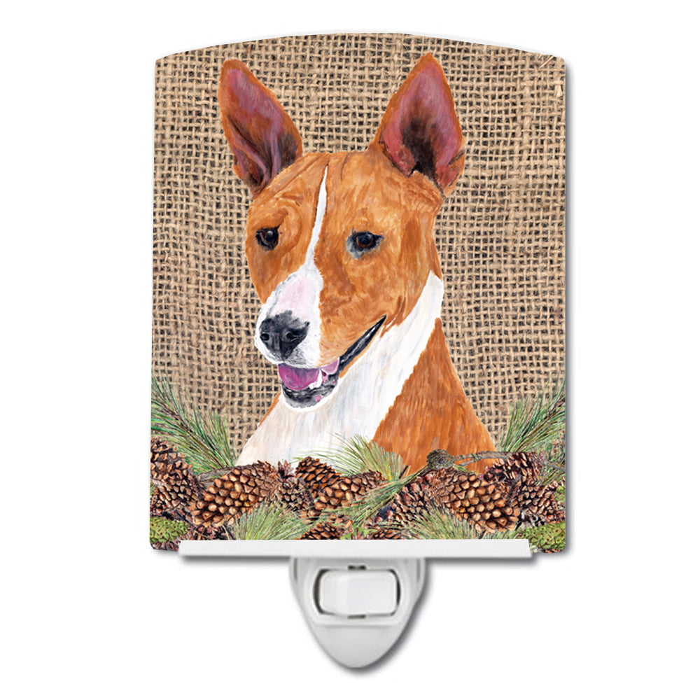 Basenji Faux Burlap & Pine Cones Ceramic Night Light