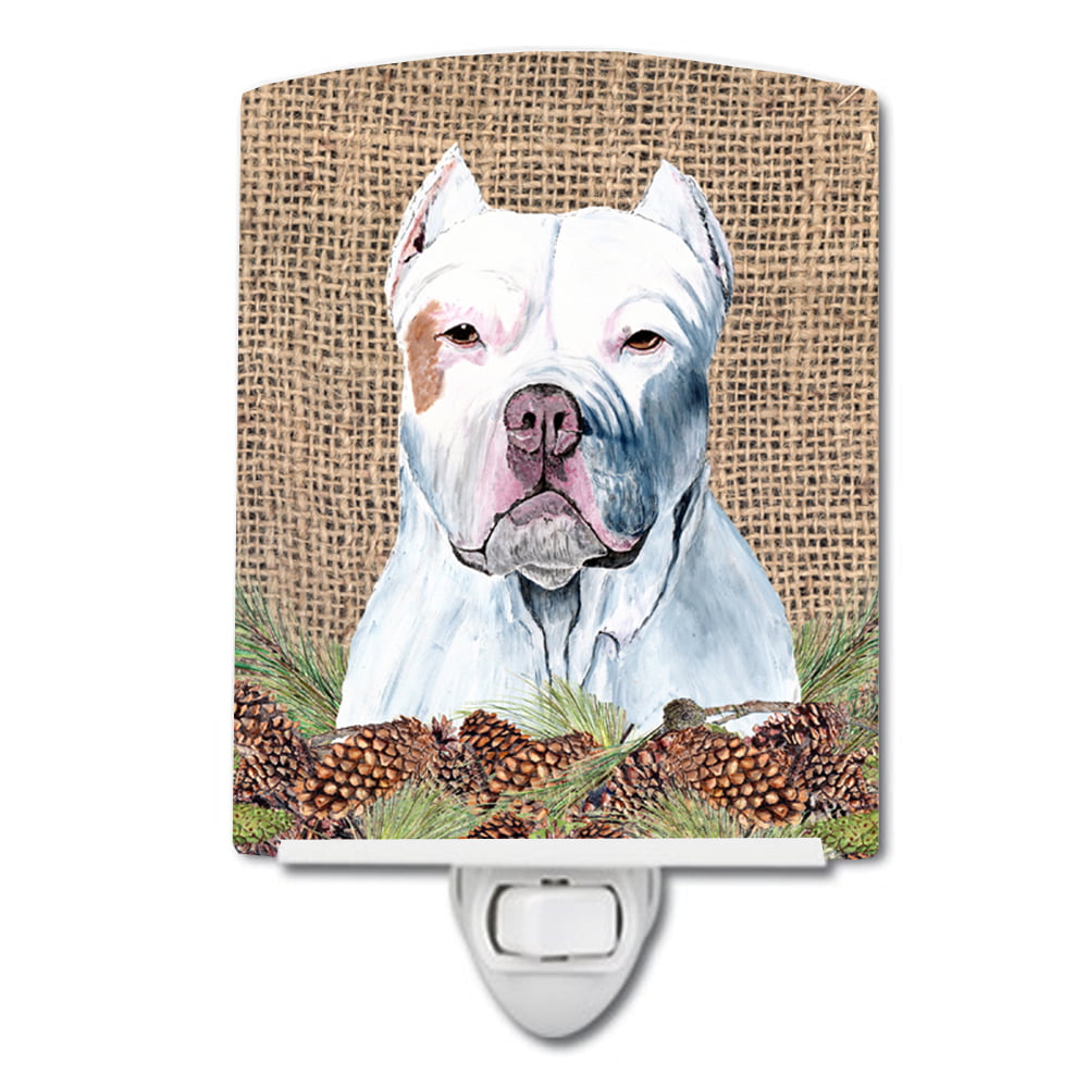 Pit Bull Faux Burlap & Pine Cones Ceramic Night Light