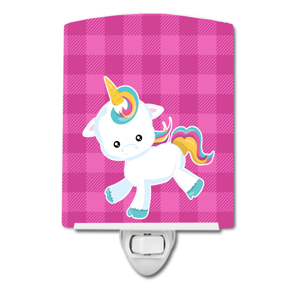 BB6807CNL Pink Plaid Unicorn Ceramic Night Light