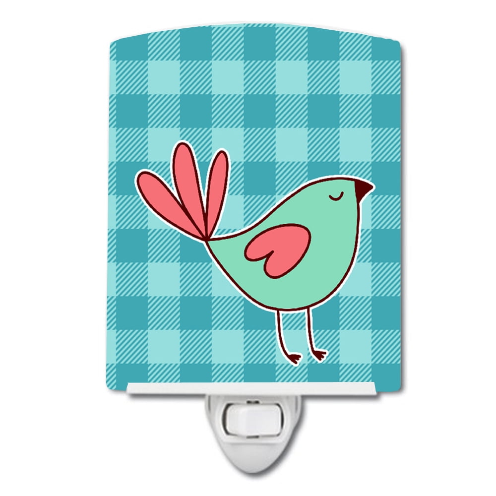 BB6831CNL Bird on Blue Plaid Ceramic Night Light