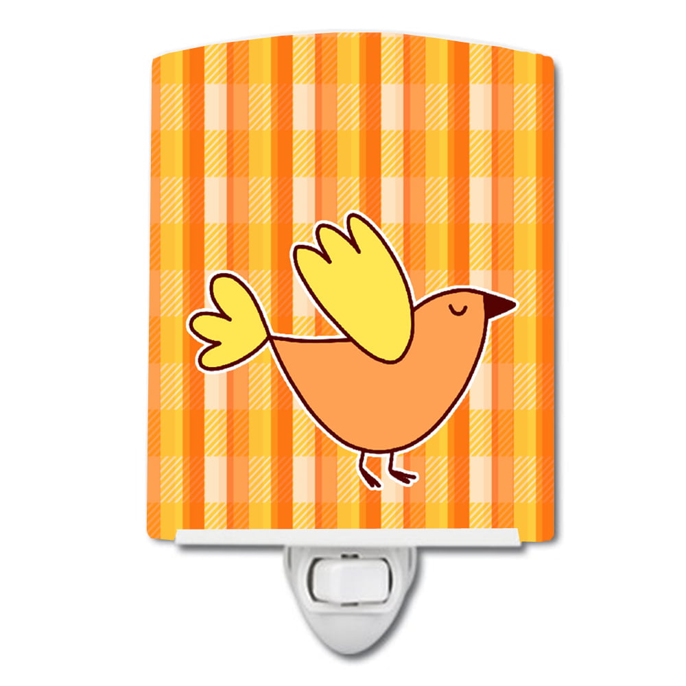 Bird on Orange Plaid Ceramic Night Light