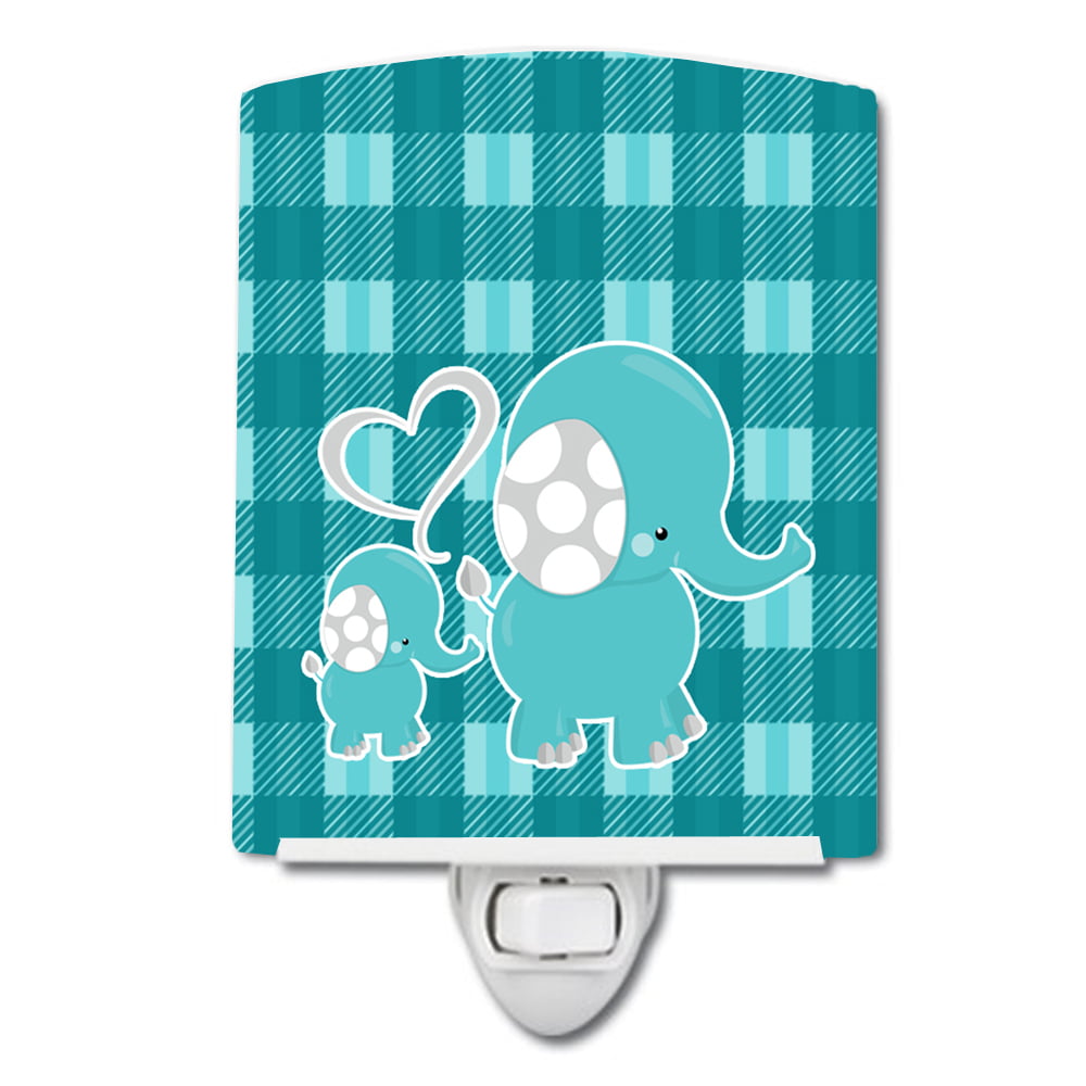 Plaid Momma & Baby Elephant Ceramic Night Light