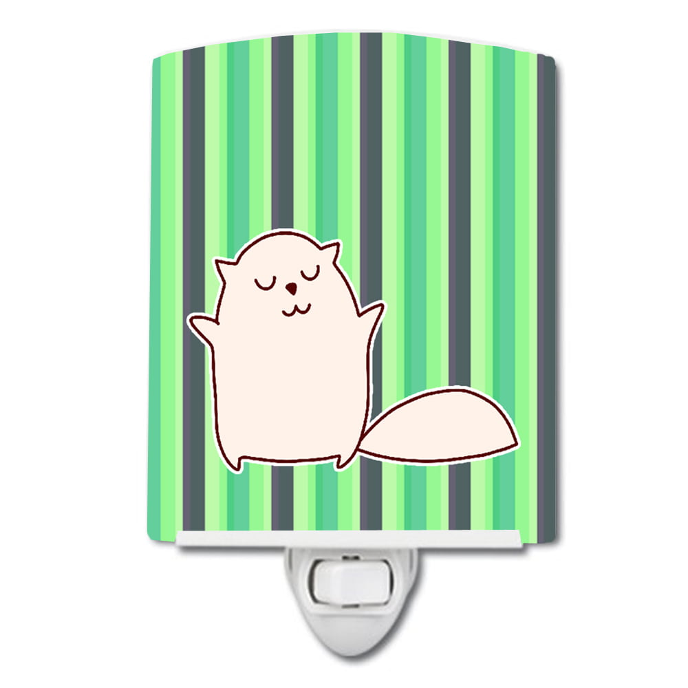 BB6856CNL Cat Green Stripes Ceramic Night Light