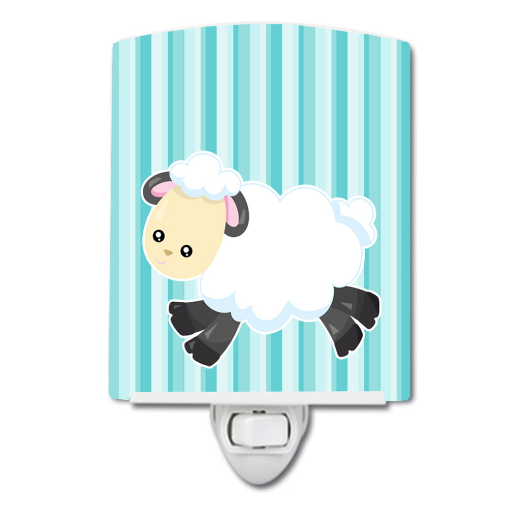 BB6873CNL Sheep on Blue Stripes Ceramic Night Light