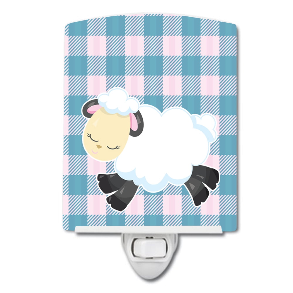 BB6874CNL Sheep on Blue Gingham Ceramic Night Light