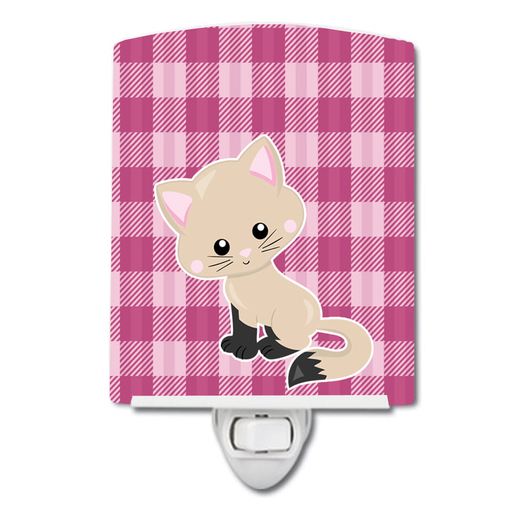 Kitten Cat on Pink Ceramic Night Light