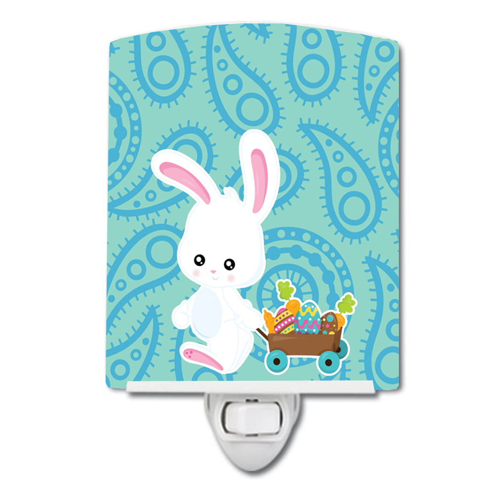 Easter Rabbit Paisley Blue Ceramic Night Light