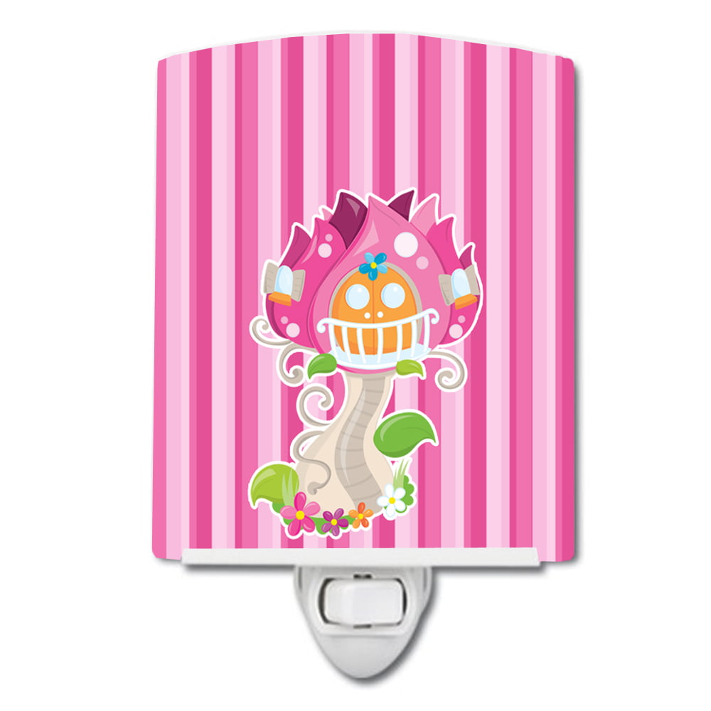 Fairy House Pink Stripes Ceramic Night Light