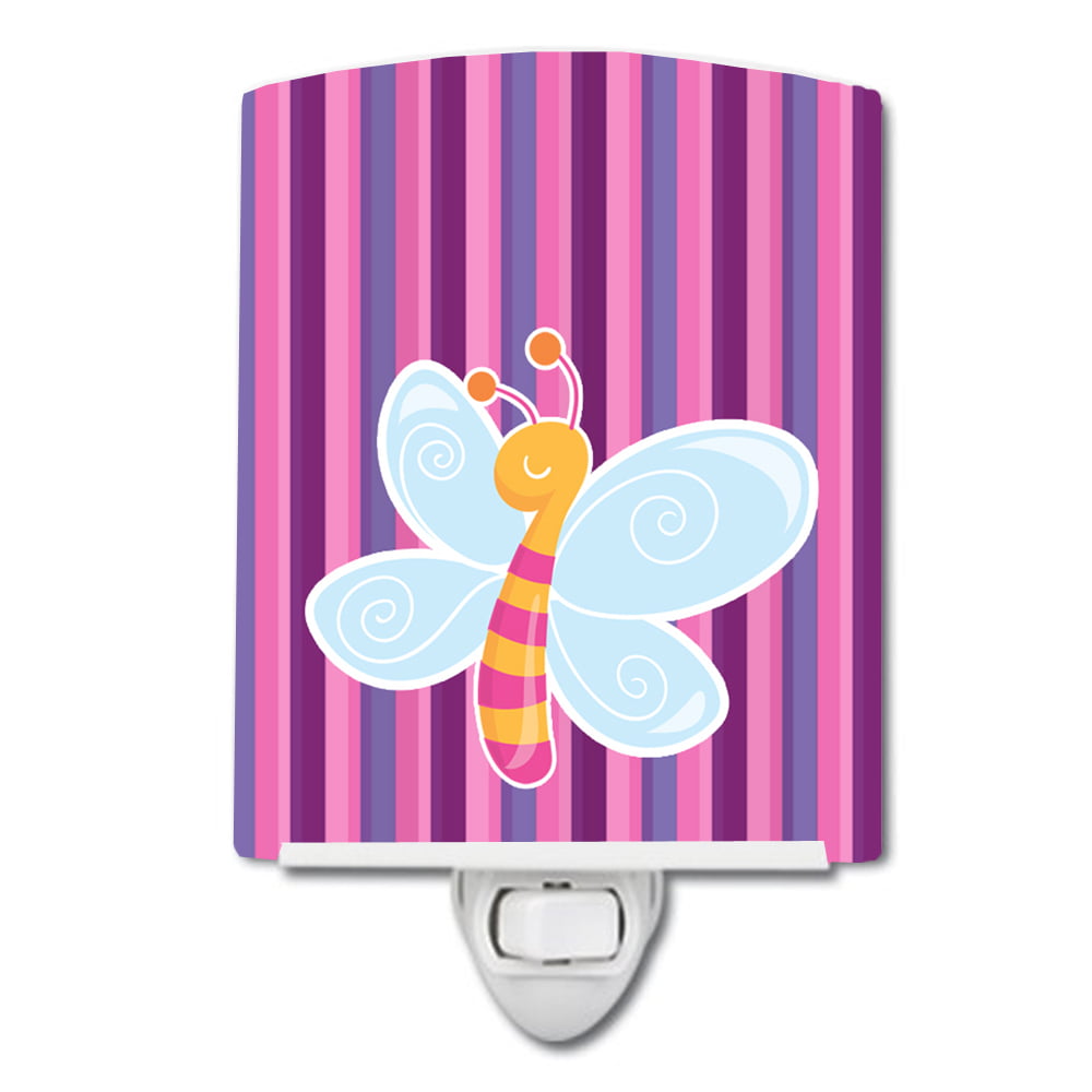 Dragonfly in Pink Stripes Ceramic Night Light
