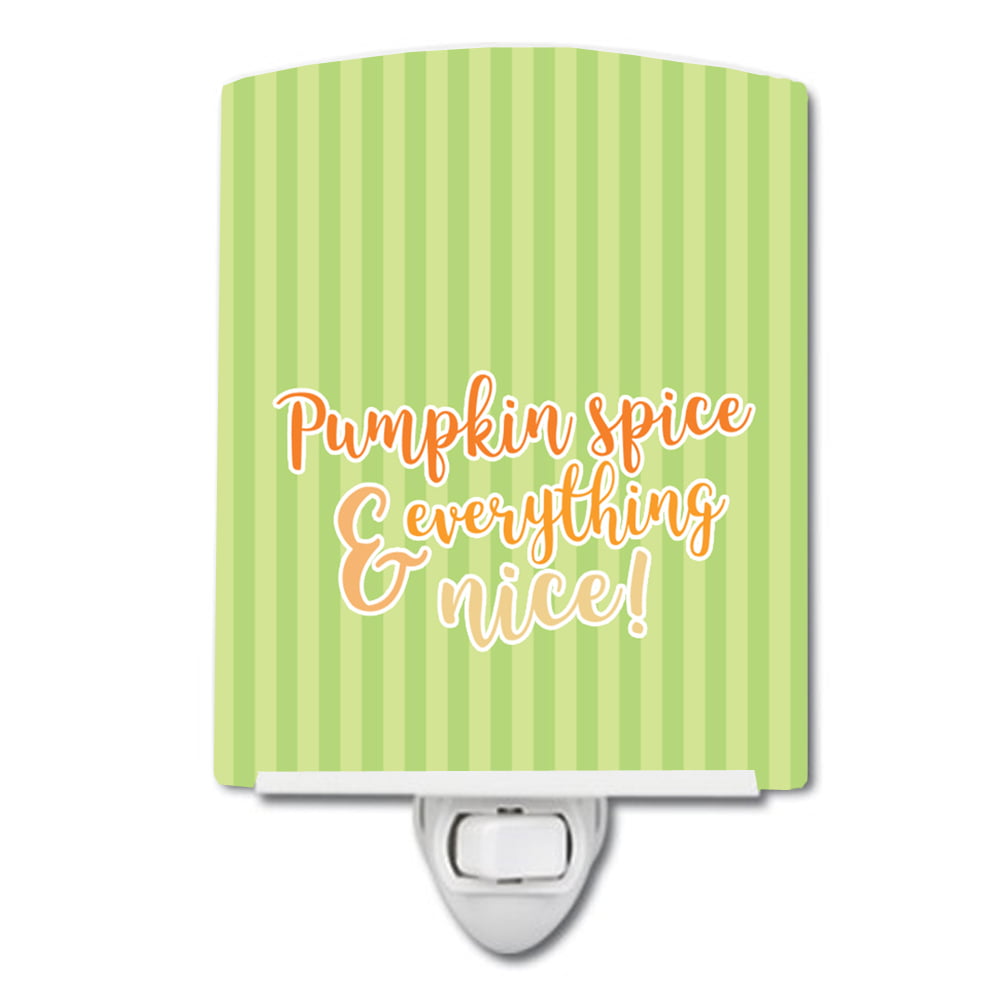 BB6922CNL Fall Pumpkin Spice Green Stripe Ceramic Night Light
