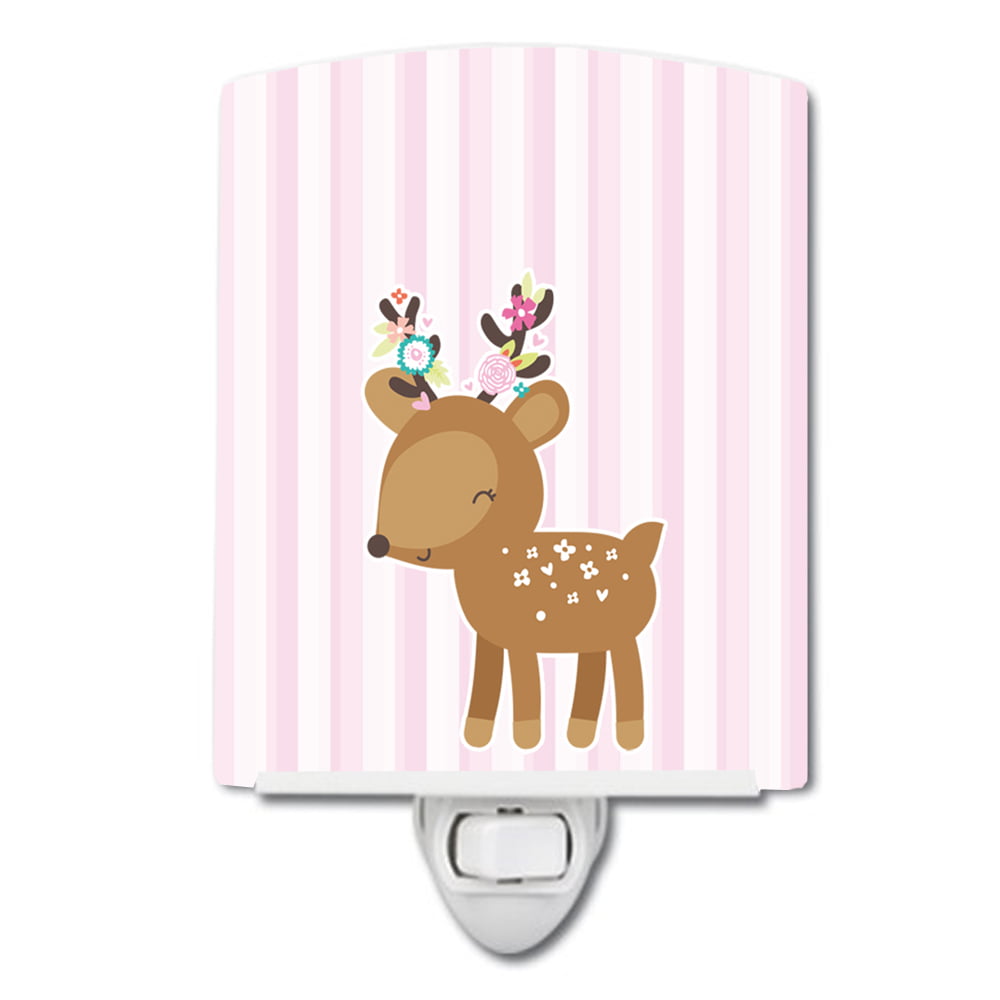 Deer in Pink Stripes Ceramic Night Light