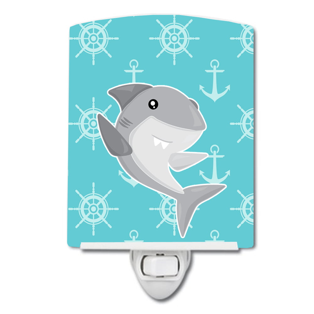 BB6940CNL Shark on Blue Nautical Ceramic Night Light