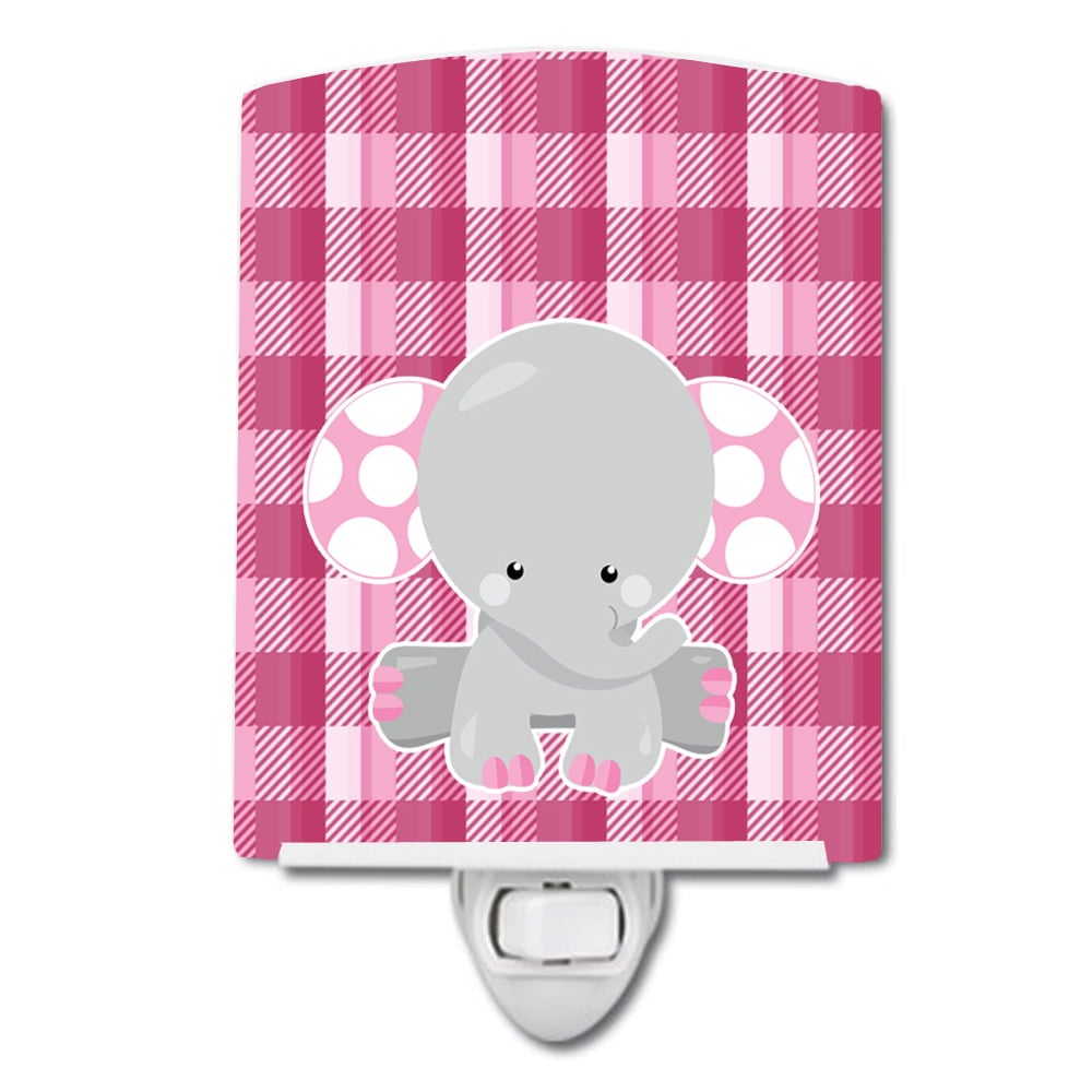 BB6952CNL Elephant Pink Gingham Ceramic Night Light