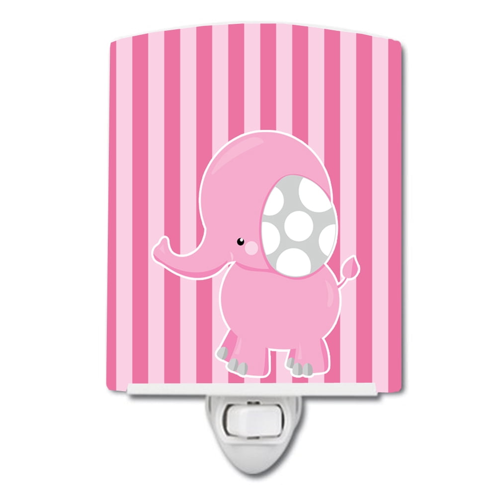 BB6955CNL Elephant on Pink Stripes Ceramic Night Light