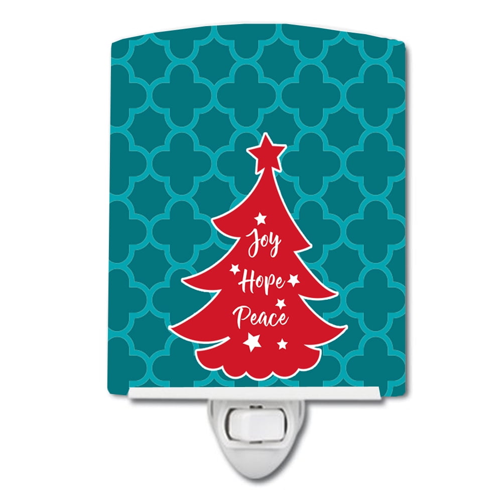 Christmas Tree Teal Red Ceramic Night Light