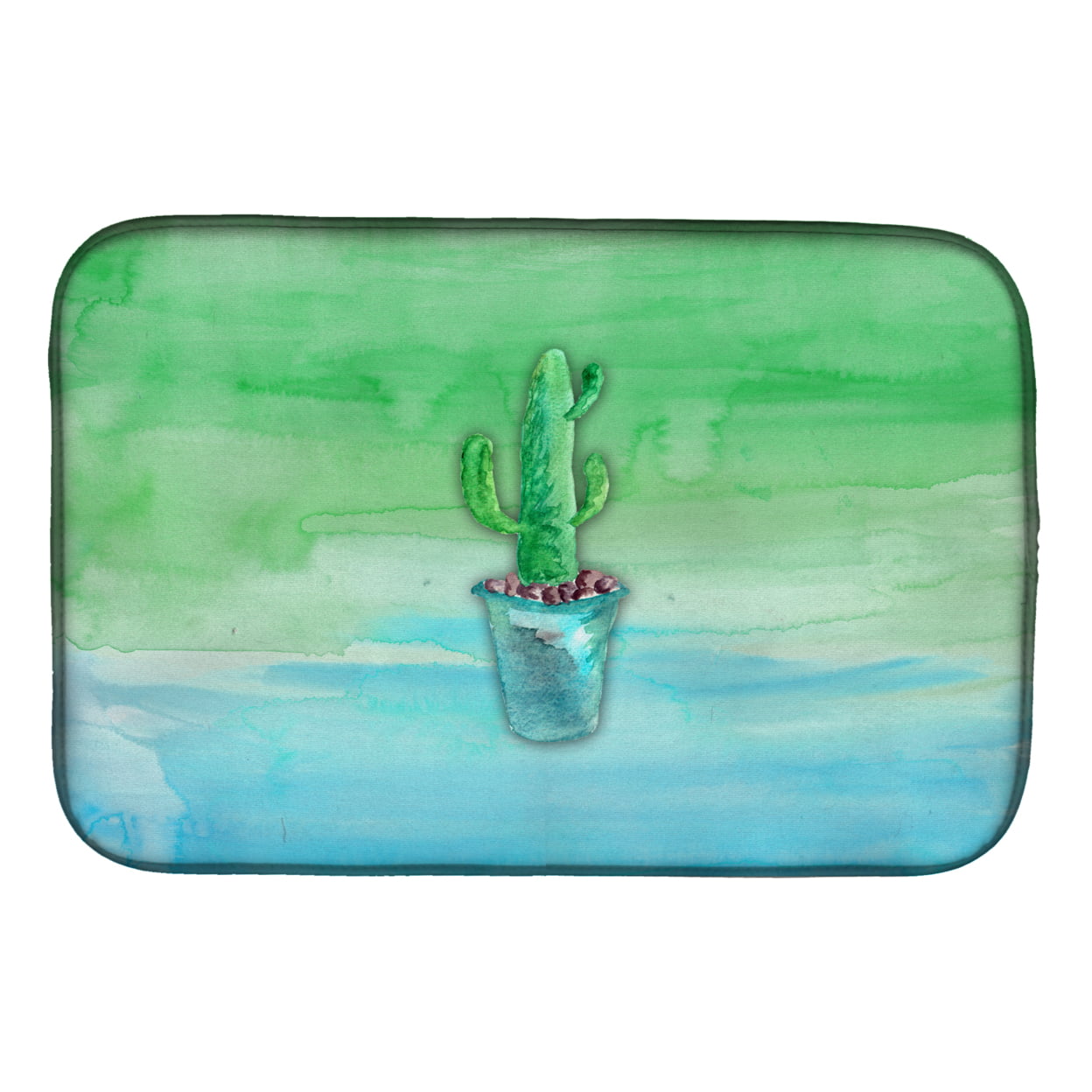 Cactus Teal & Green Watercolor Dish Drying Mat