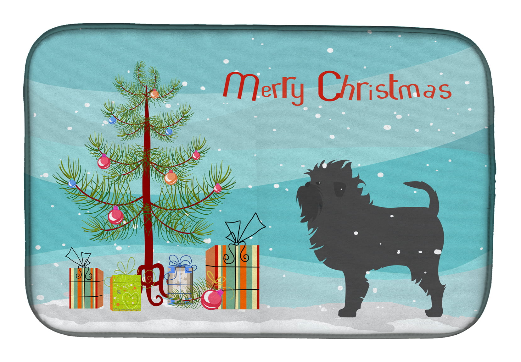 Affenpinscher Merry Christmas Tree Dish Drying Mat