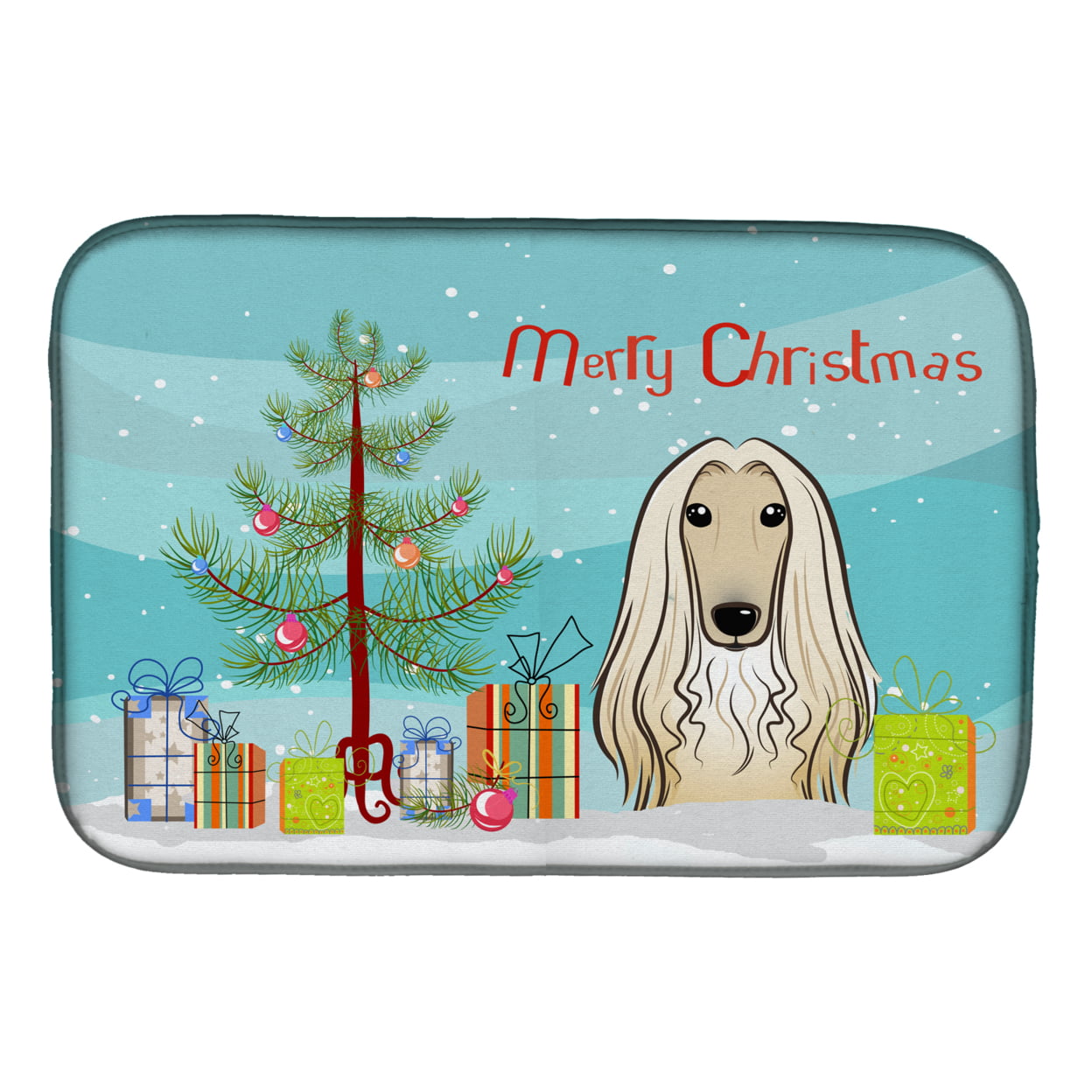 BB1616DDM Christmas Tree & Afghan Hound Dish Drying Mat