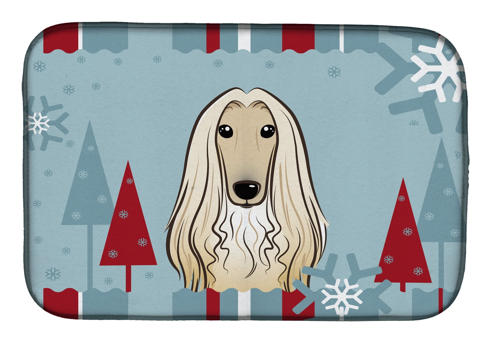 Winter Holiday Afghan Hound Dish Drying Mat