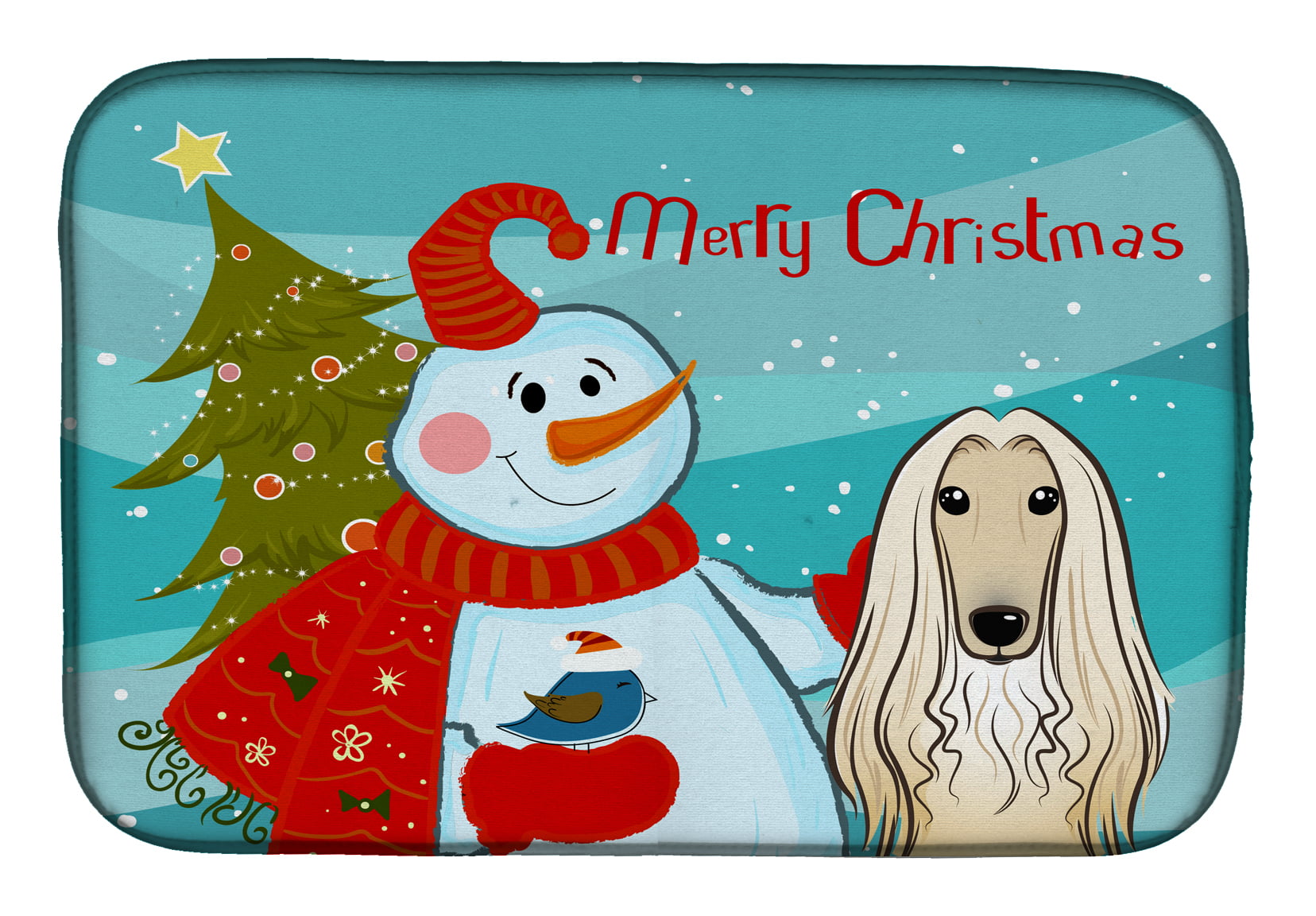 BB1864DDM Snowman With Afghan Hound Dish Drying Mat