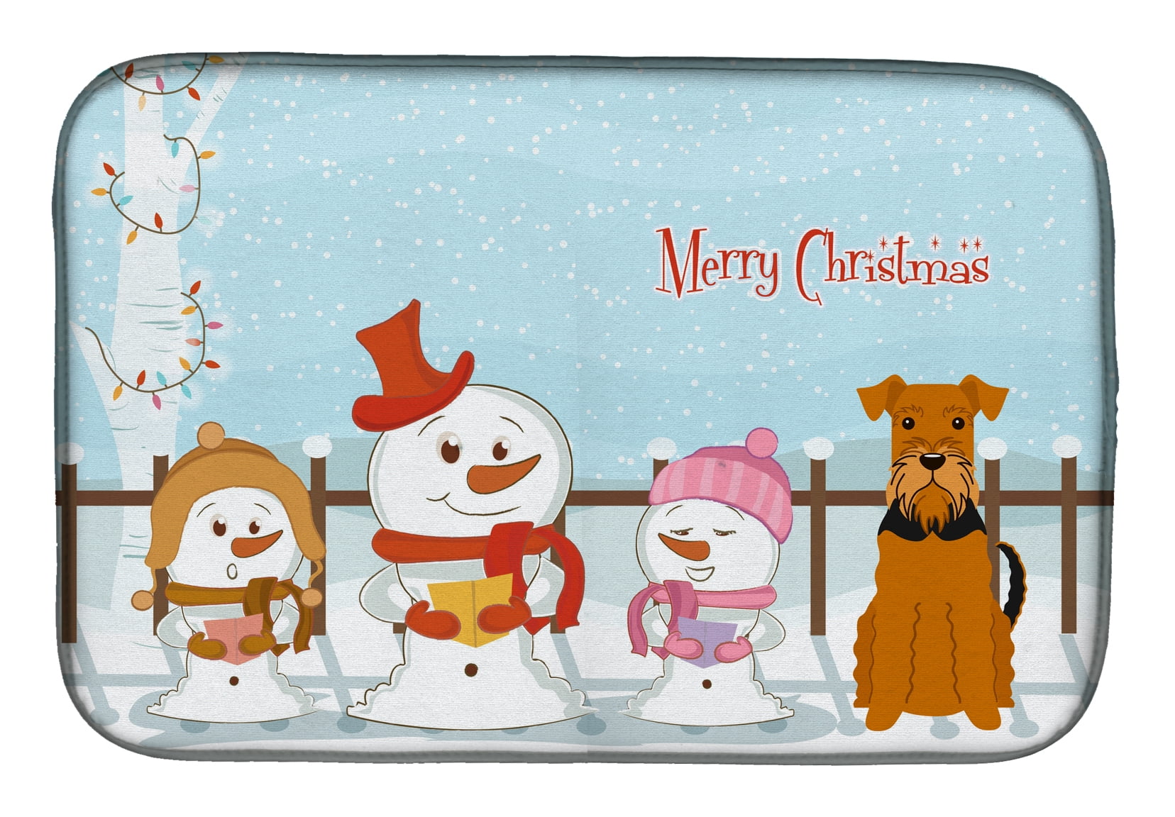 Merry Christmas Carolers Airedale Dish Drying Mat